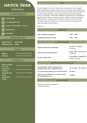 Beslenme Uzmanı Diyetisyen CV Örnekleri cv indir